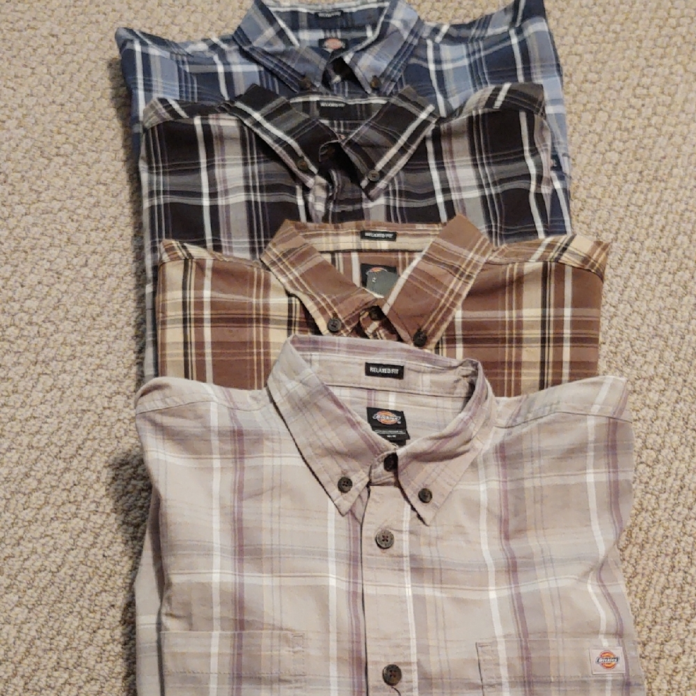 Dickies Men's FLEX Casual Plaid Button-Down Shirts (4) - Blue, Black, Brown,Gray
